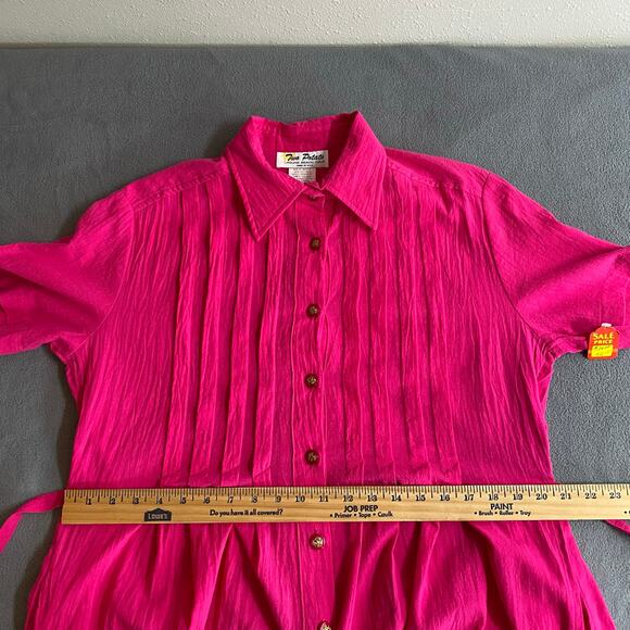 Vtg 80s 90s Two Potato Button Down Tie Back Short Sleeve Maxi Dress S Pink NOS - Picture 12 of 16
